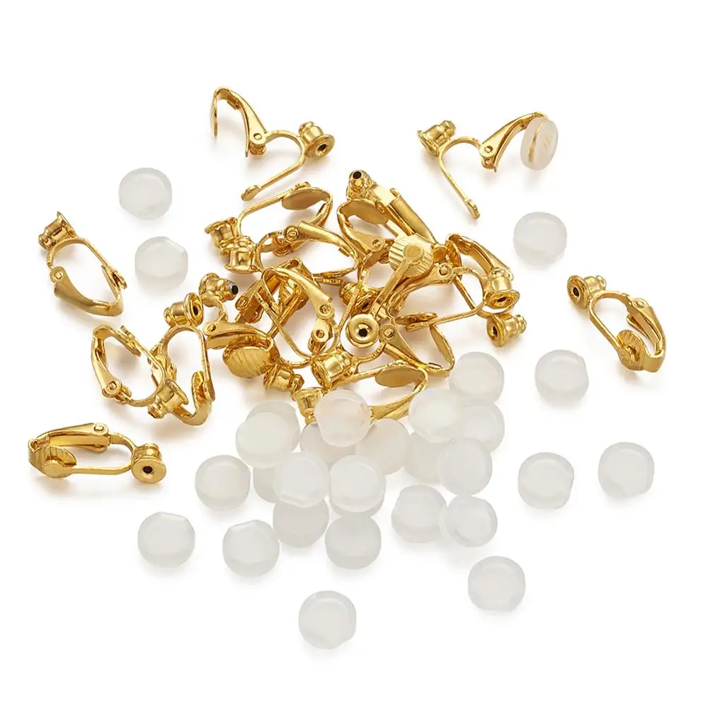 

30pcs DIY Eearring Brass Clip on Findings Plastic Ear Clip pad Golden/Plartinum/Silver Color 19x6x9mm Jewelry Findings