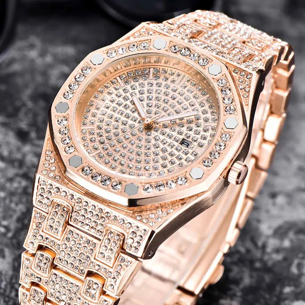 Роскошные полностью алмазные мужские часы модные геометрические ремешок из