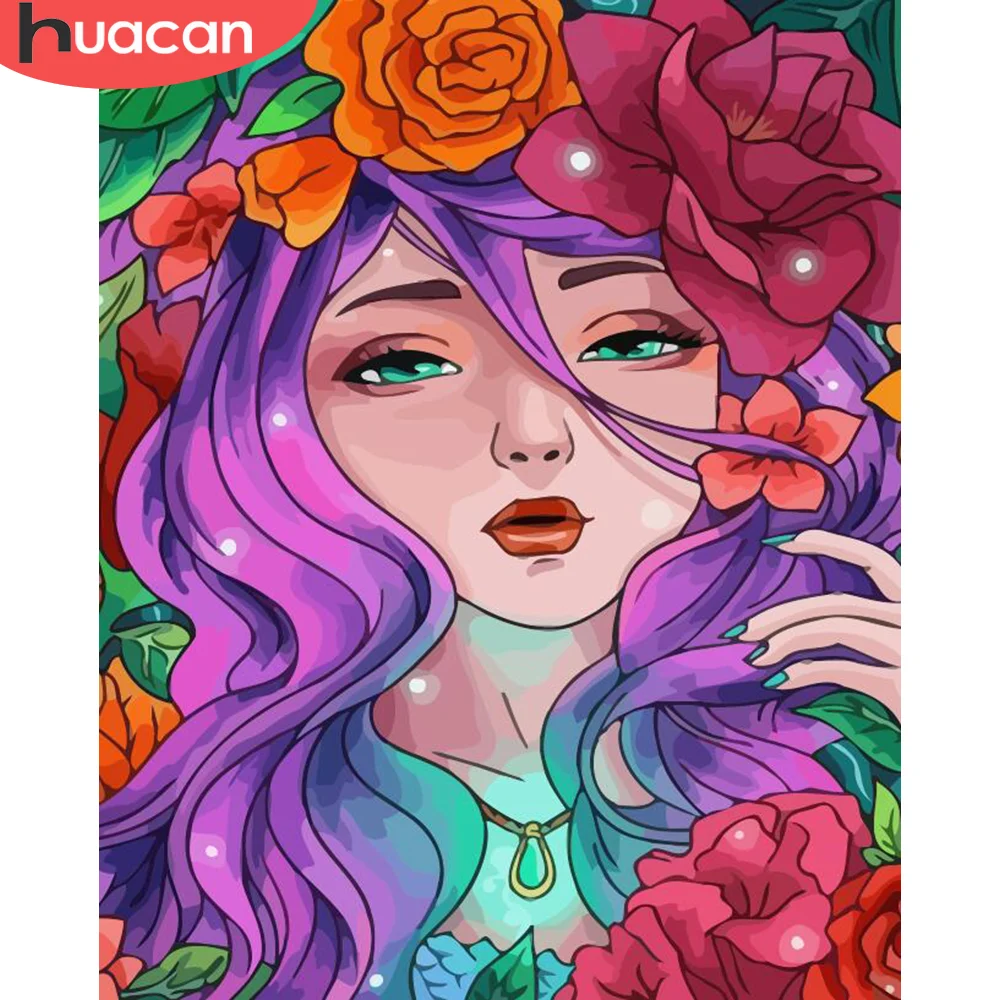 

HUACAN краска по номеру цветок девочка рисование на холсте Ручная Краска ed краска ing Art подарок DIY картинки по номеру наборы домашний декор