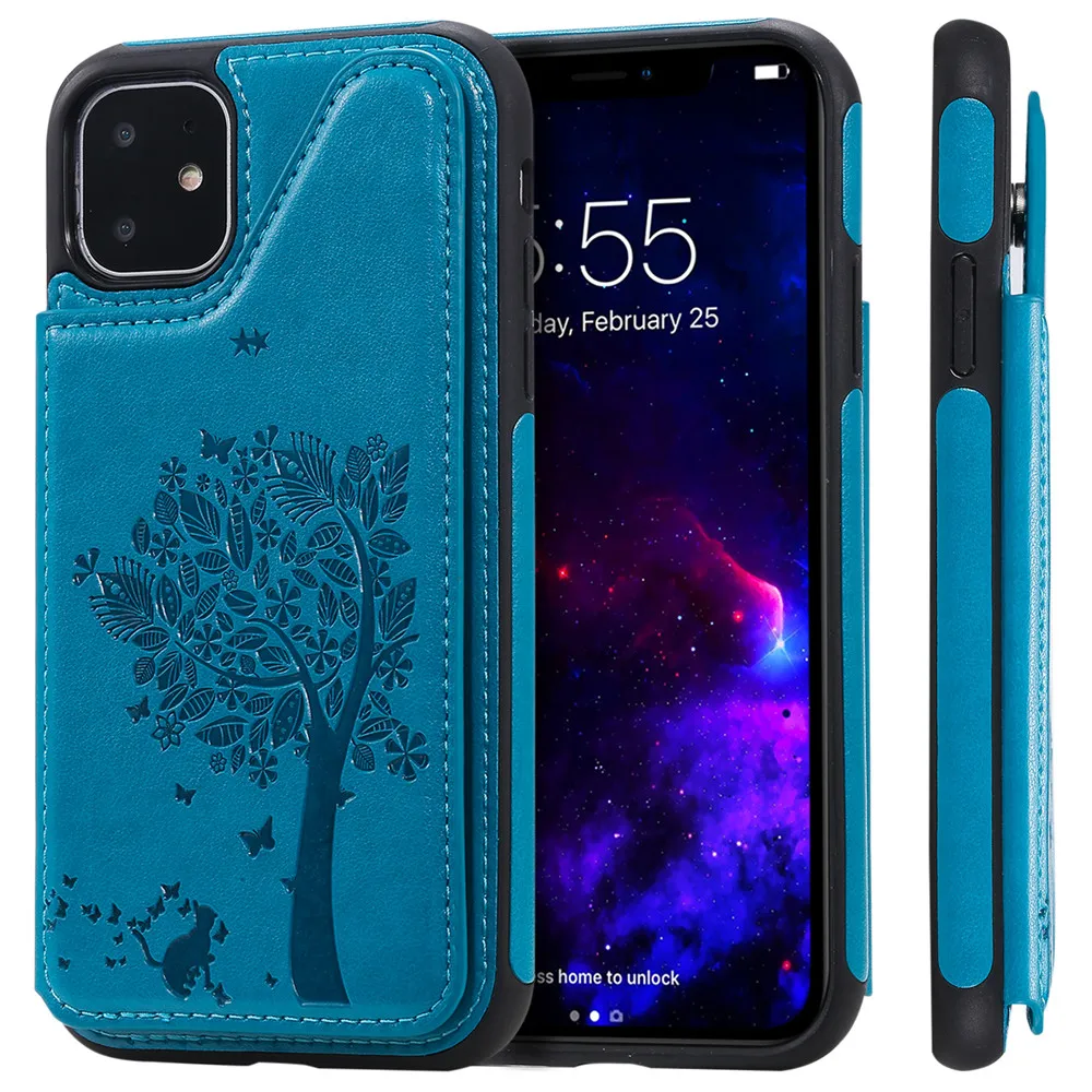 

Phone Case sFor iPhone 11 Pro Max X XS Max XR 6 6s 7 8 Plus Case Cute Skull Butterfly Embossing Flip Leather Magnetic Cover Capa