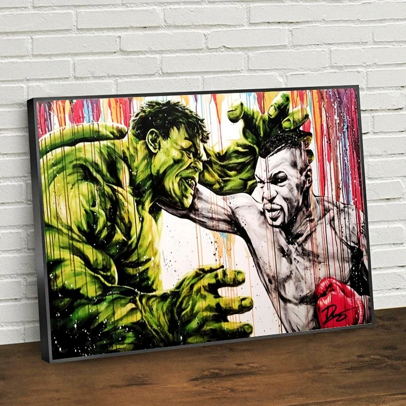 Marvel Superhero граффити искусство боксеры против Халка холст картины на стену Tyson