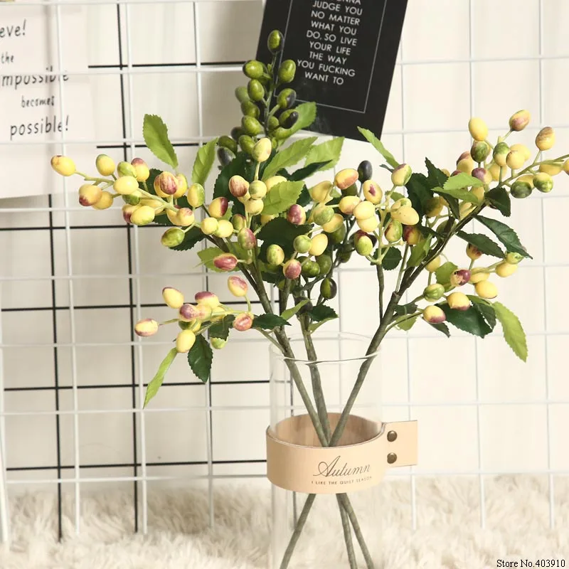 

Fake Olive Fruit Bean Branch Flowers For Christmas Artificial Plant Berry Flowers For Wedding Home Room Decor Flower Plant Wall