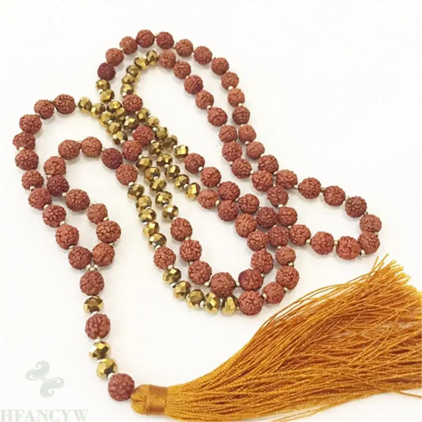 

8mm Rudraksha topaz Gemstone 108 Beads Tassels Mala Necklace Buddhism Unisex Gemstone Fancy natural Meditation Handmade Bless