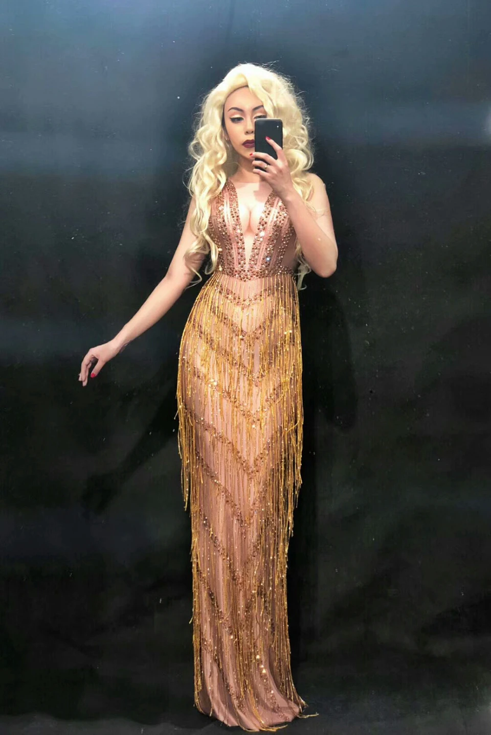 Женское платье стрейч с блестящими кристаллами вечернее праздничное бахромой