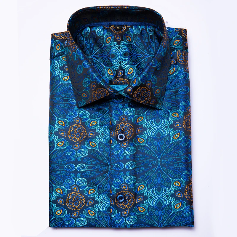 

Hi-Tie 3XL Shirt Men Autumn New Fashion Personality Blue Floral Long Sleeve Shirts Men 2020 Casual Blue Business Office Shirt