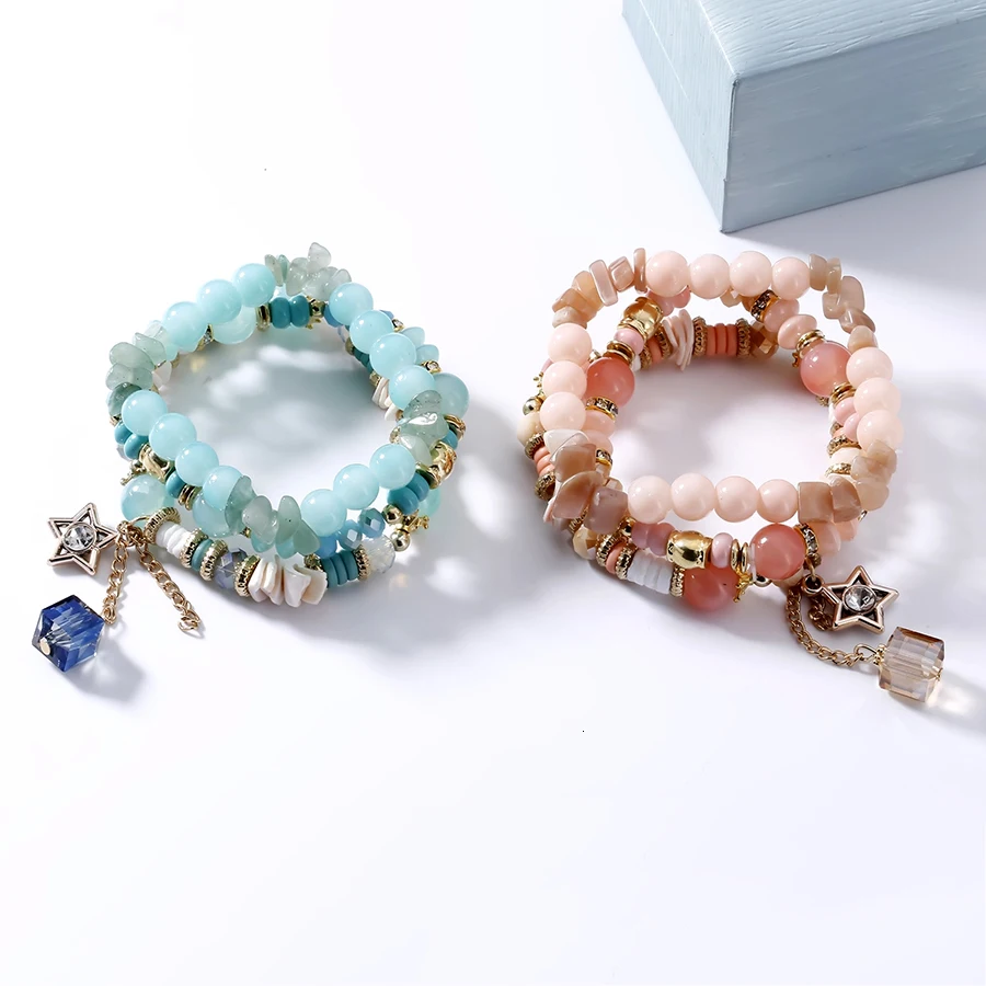 RAVIMOUR 3 шт./компл. колье bracciali Donna натуральный камень кристалл звезда браслеты и ювелирные женские браслеты богемный браслет ручной работы