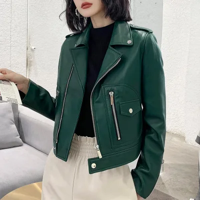 MESHARE Women Spring Genuine Real Sheep Leather Jacket R1