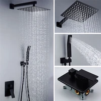 bath shower faucet set in wall ceiling style rain fall black brass shower mixer crane tap 10 shower head with copper handheld