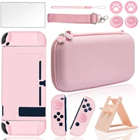 10 in 1 pink travel carrying case accessories kit for nintendo switch with hard protective cover glass screen protector