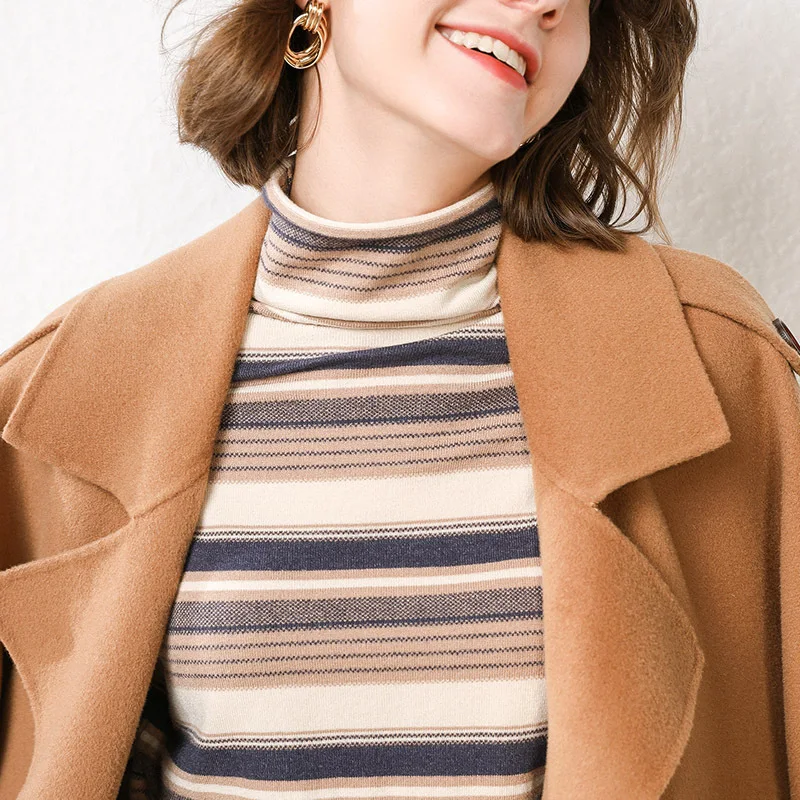Fall/winter 2019 new high-necked striped base shirt ladies warm sweater knit pullover long sleeve Cashmere | Женская одежда
