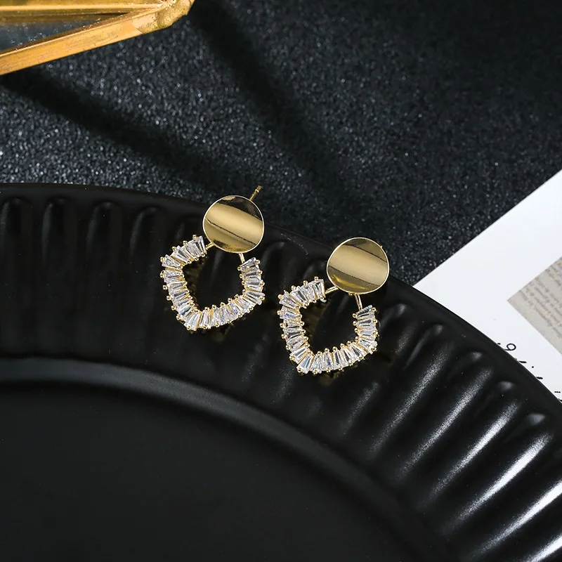 

DI-522 S925 silver needle geometric earrings new trendy Korean temperament design net red zircon square earrings female