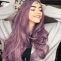 curly synthetic lace front wig cosplay long straight purple frontal glueless wigs body wave lolita highlight hair for women locs