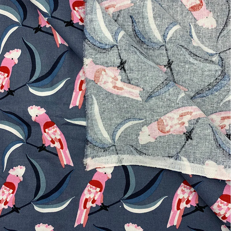 Красивая ткань из 100% хлопка с рисунком розового попугая серой нитью цифровая