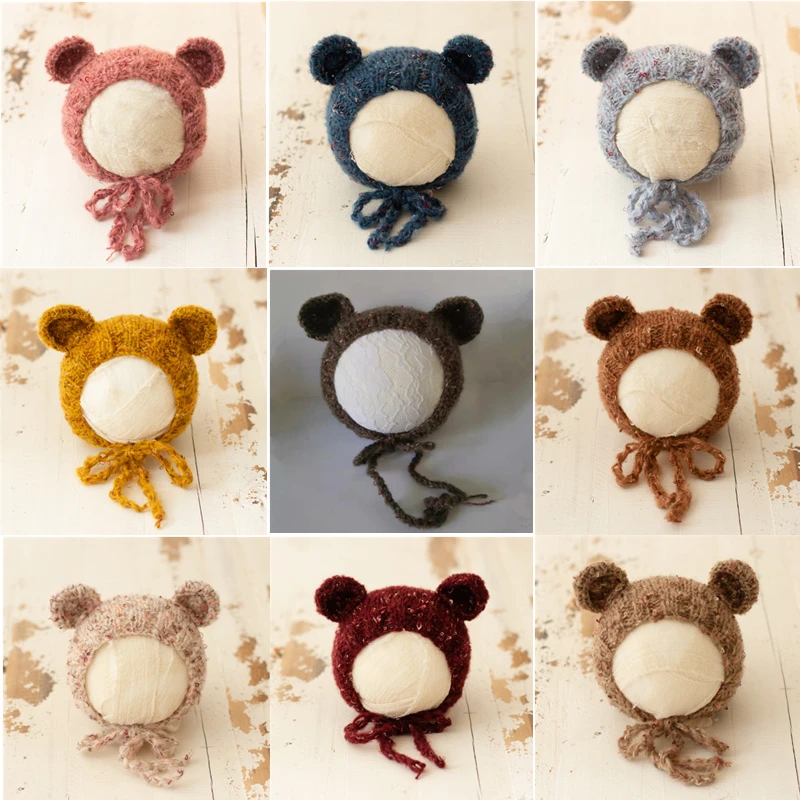 Newborn Photography Props Accessories Soft Mohair Color Dots Hat Baby Caps Hats Crochet Teddy Bear Beanie Hat Infant Photo Props