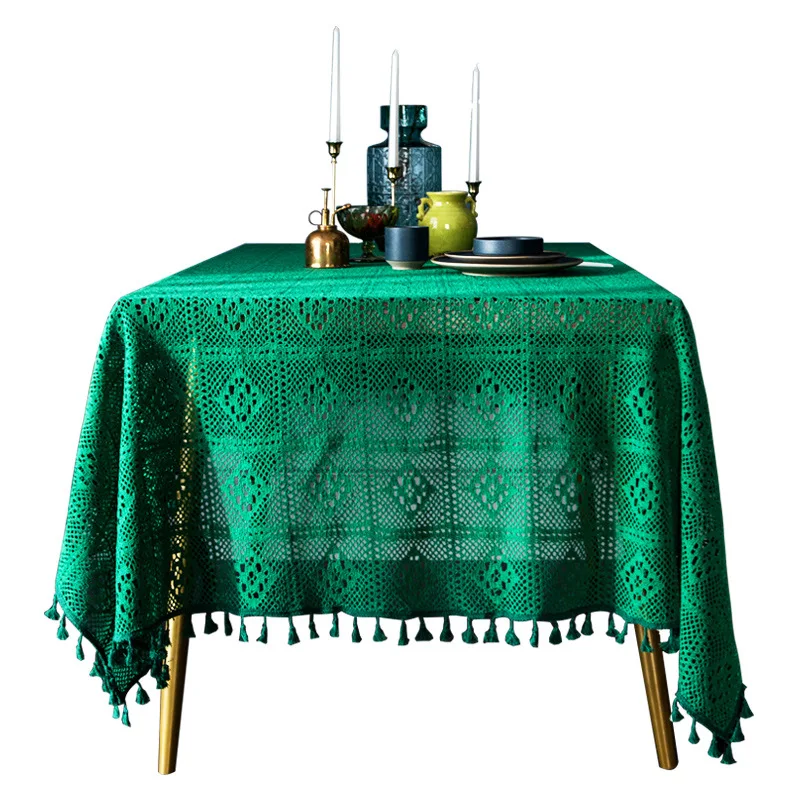 Зеленая пасторальная кружевная скатерть крючком винтажная Декоративная сделай