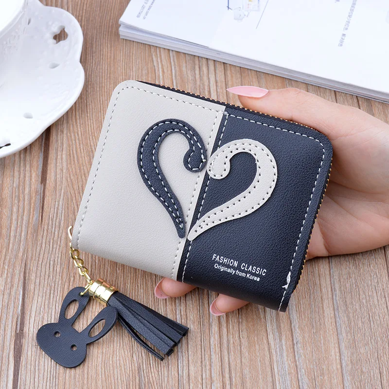 

Patchwork Cute heart Wallet Short Women carteira masculina feminina Zip Purse carteras para mujer Coin Card Holder Leather Money