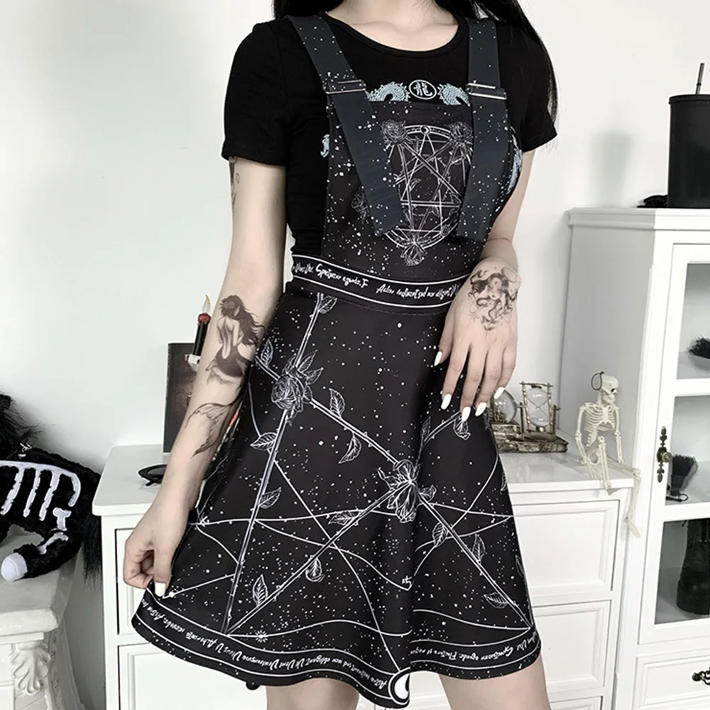 Женское мини-платье на подтяжках Rosetic черное темно-панк повседневное короткое