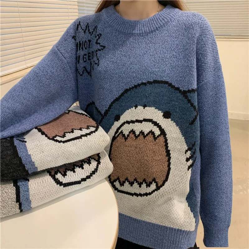 

Men Women Pullovers Thick Warm Harajuku Cartooon Cute Kawaii Pull Femme Japan Style Loose Retro Sweaters Woman