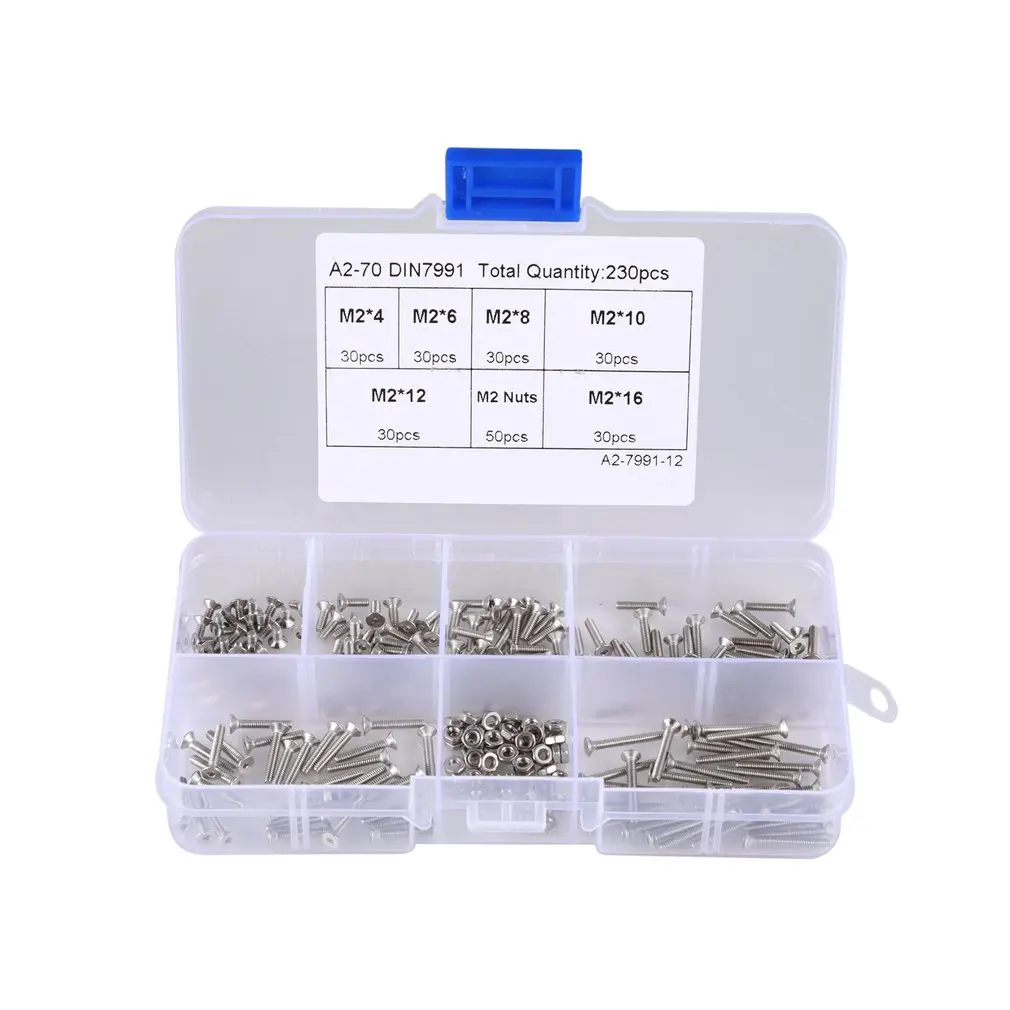 230PCS M2 Hex Socket Button Head Bolt Screw Thread For Wood Insert Furniture Nuts Assortment Fastener Stainless Steel | Обустройство