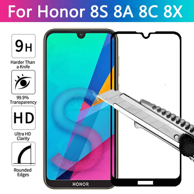 Полное покрытие Защитное стекло для Huawei honor 8 s 8x 8c 8a закаленное hono honer x c Защитная