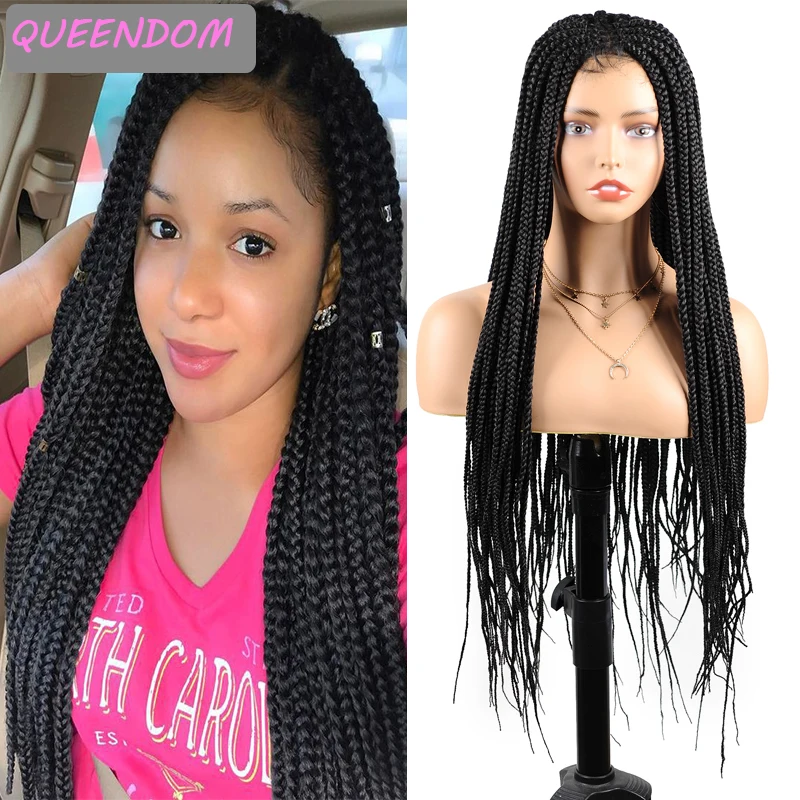 30 Inch Box Braid Wig Long Braided Lace Front Wigs Braided Lace Wig with Baby Hair Synthetic Heat Resistant Cosplay 4x4 Lace Wig