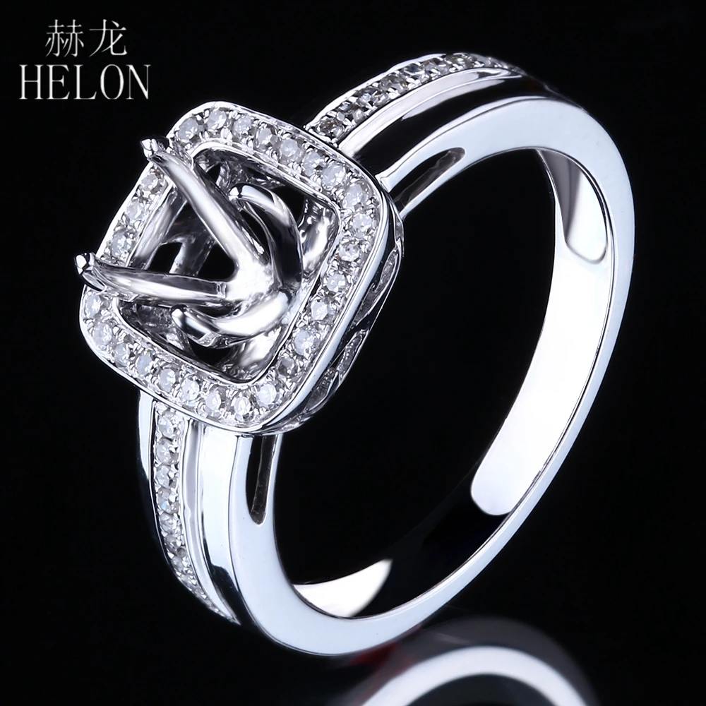 

HELON Sterling Silver 925 Round Cut 6-7mm Pave Natural Diamond Semi Mount Ring Setting Women Engagement Wedding Trendy Jewelry