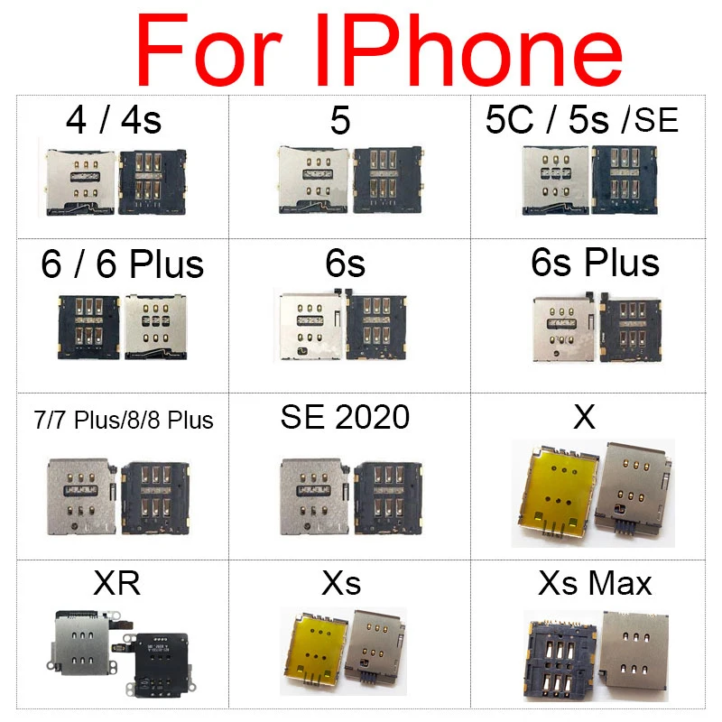 

Sim Card Tray Socket HolderFor iphone XS X XR XS MAX 8 7 6S 6 Plus 5S 5C 5 4 4S SE 2020 Sim Reader Card Slot Adapter Flex Cable