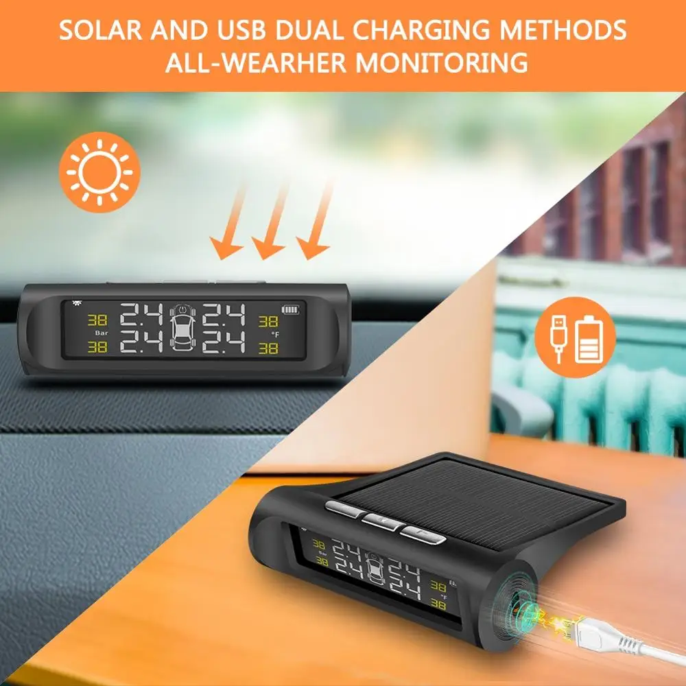 Цифровой ЖК-дисплей автомобильная система контроля давления в шинах солнечная