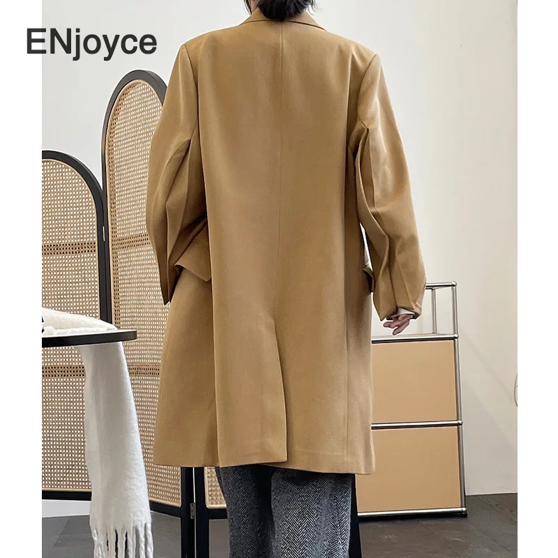 Женский винтажный шерстяной тренчкот цвета хаки в Корейском стиле с отложным