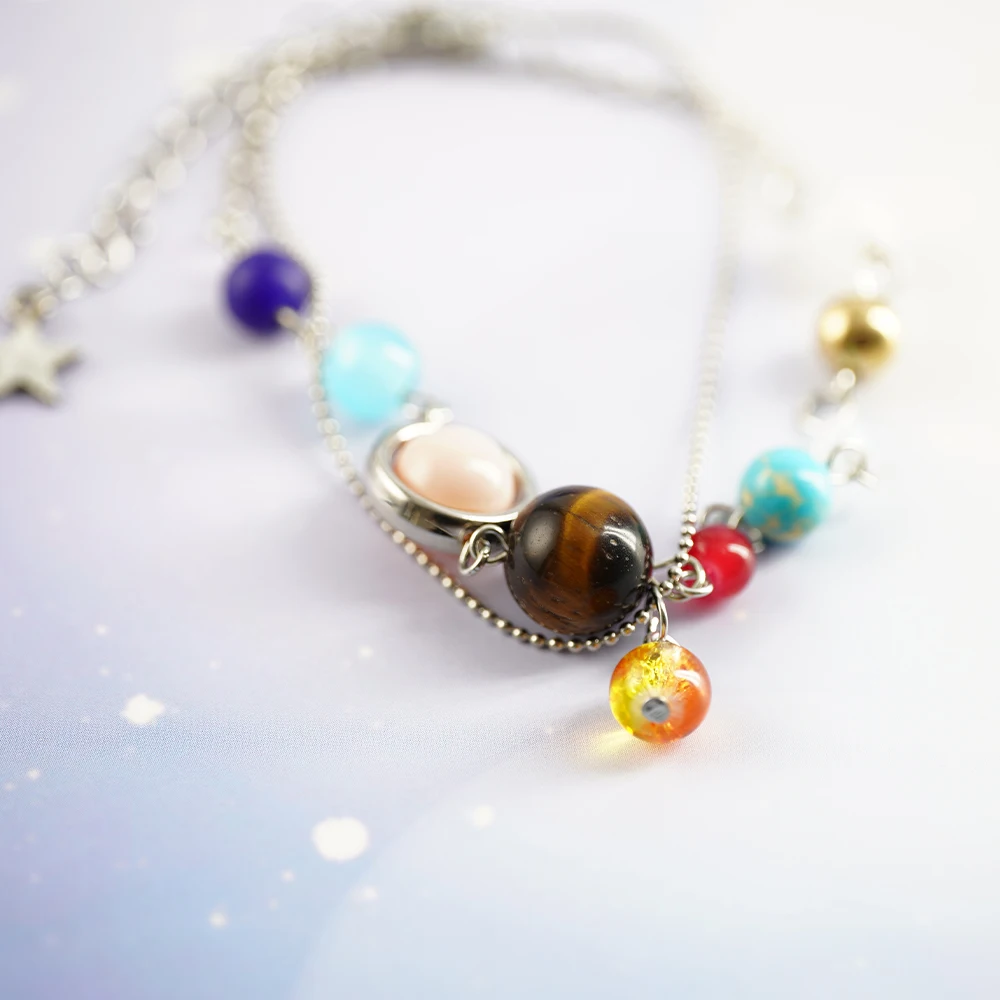 

LeeSell Women Friendship Ankle Bracelet Universe Eight Planets Beads Solar System Anklet Natural Stone Galaxy Boho Beach Jewelry
