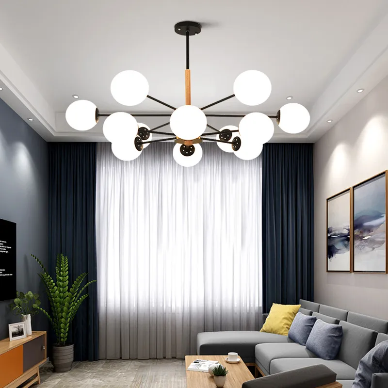 Nodic деревянная люстра индустриальный Лофт deco стекло пузыри Спальня гостиной