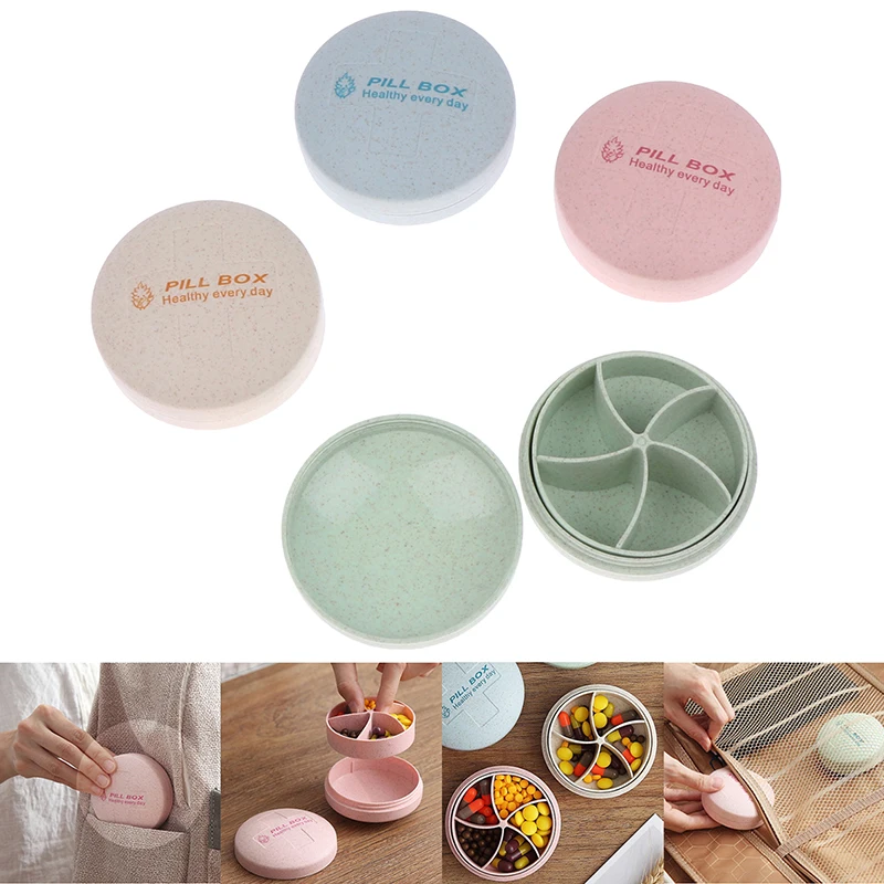 5Grids Circular Pill Box Portable Medicine Case Travel Home Pills Drugs Container Fashion Secret Stash Tablet Storage Organizer