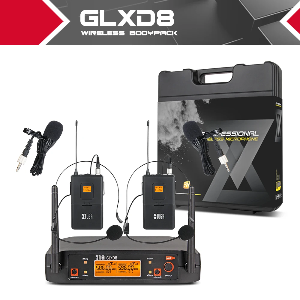 XTUGA GLXD8 портативная микрофонная система УВЧ с чехлом для переноски 2 Boydpack MIC BOX
