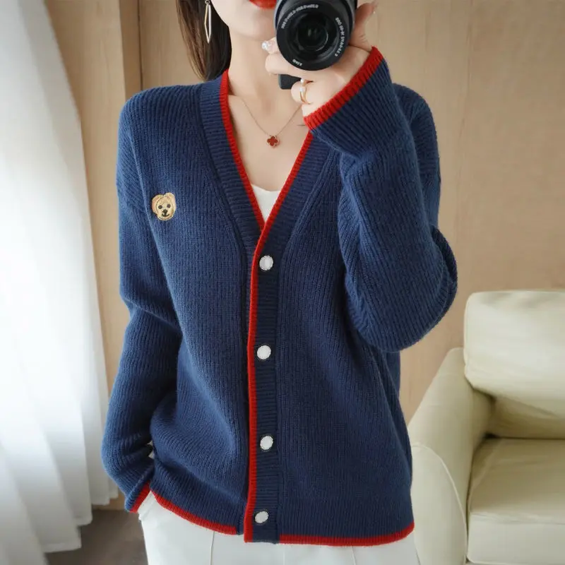 

Sweater Cardigan Women's Jacket Spring and Autumn New Loose Short Long Sleeve Top V-neck Thick Knit Cardigan Jacket