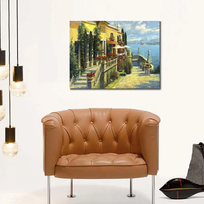 Kopen Wall Art Tuin Lanscapes Schilderijen Belagio Sunshine Handgeschilderde Olieverfschilderijen Middellandse Home Decor