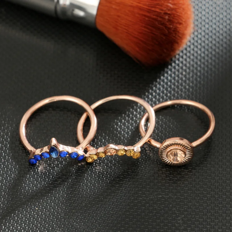 Новинка 3 шт./компл. женское богемное Ретро Открытое кольцо с буквами Love Blue Gem Crystal