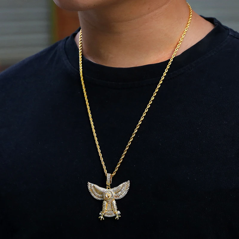 

Big Eagle Necklace Iced Out Bling Full Baguette Solid Back Cubic Zircon Pendants For Men Hip Hop Charm Jewelry