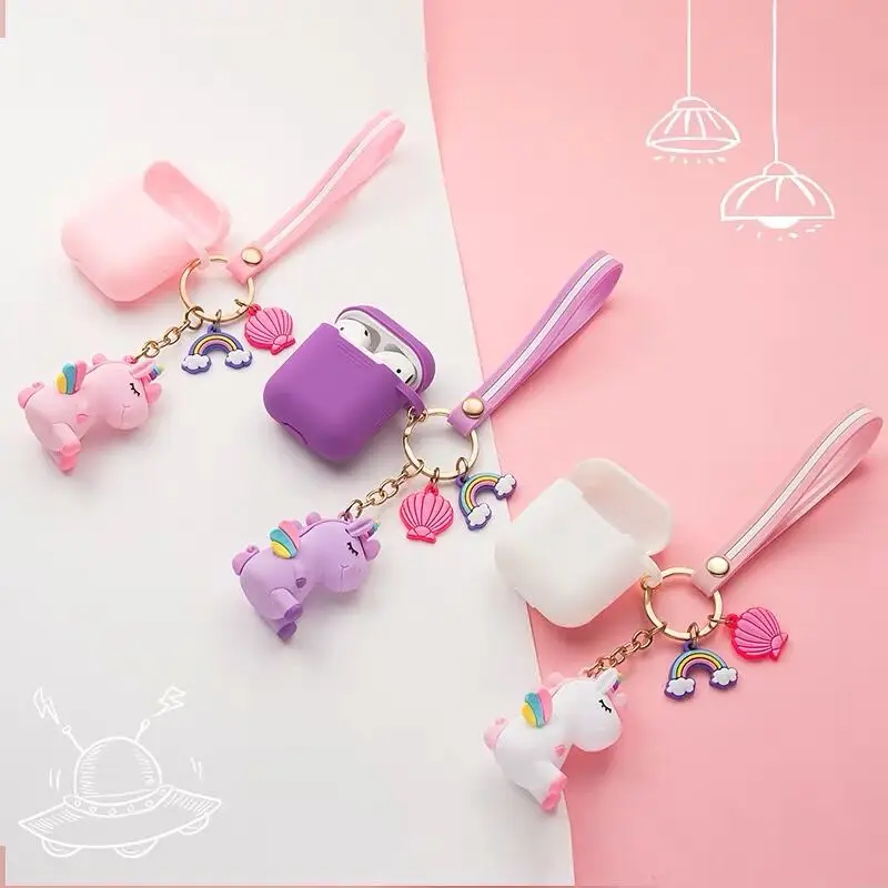 Симпатичные Мультяшные наушники чехол для AirPods с брелок для ключей с единорогом беспроводной Bluetooth кожухи головных телефонов для Apple AirPods 2 аксессуары