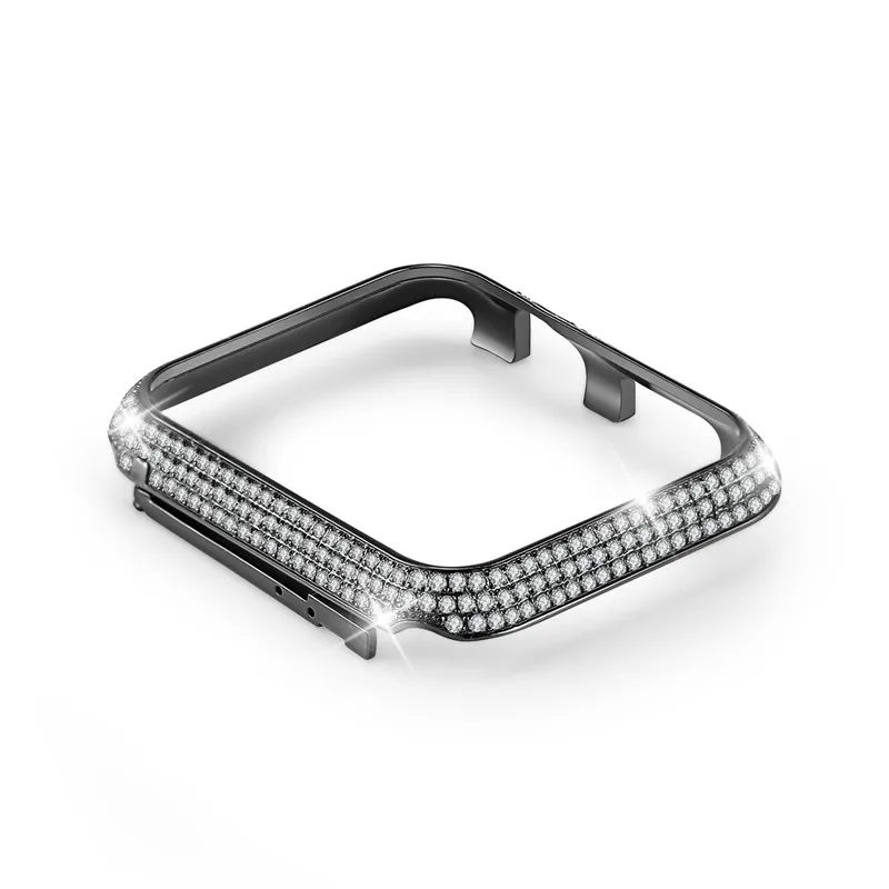black Блестящие стразы чехол для Apple Watch series 5 4 3 2 1 металлический бампер защитная рамка для iWatch чехол 44 мм 40 мм 42 мм 38 мм - Цвет: black