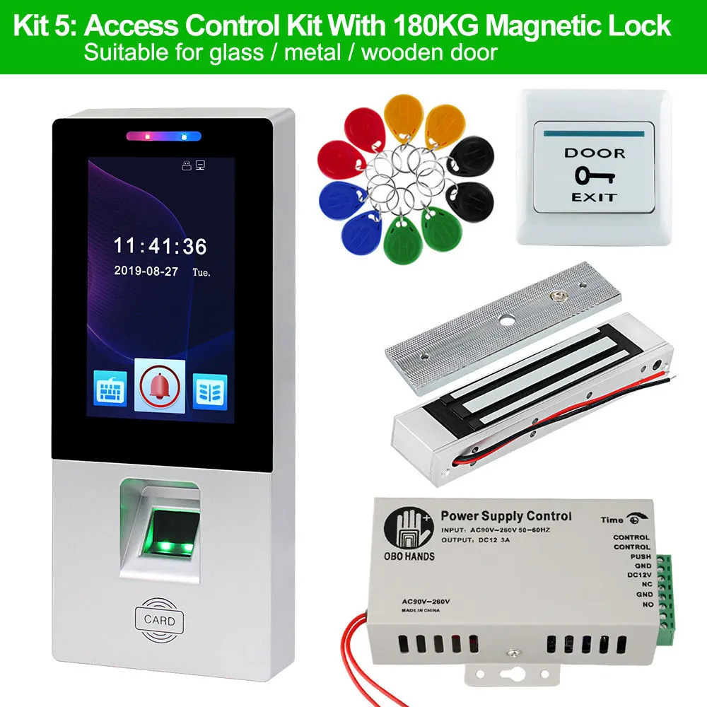 Kit 5 RFID биометрическая система контроля доступа отпечатков пальцев комплект питания сенсорного экрана клавиатуры контроля доступа электрические дверные замки карты EM - Цвет: Kit 5