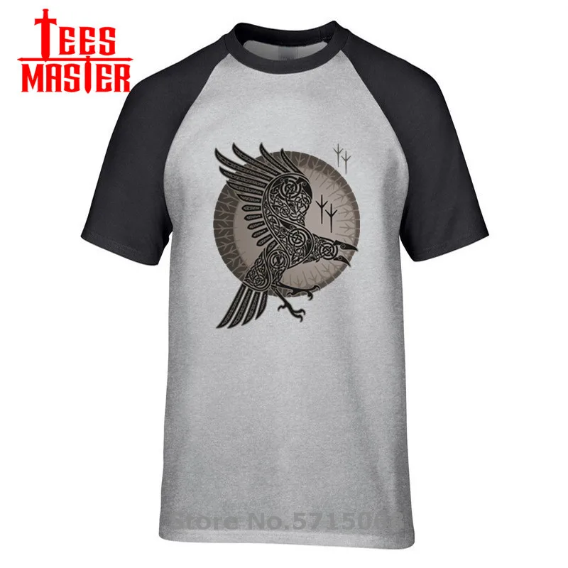 HQ Винтаж Viking RAGNAR RAVEN Футболка мужская старый Норс руны баннер с птицами Летний