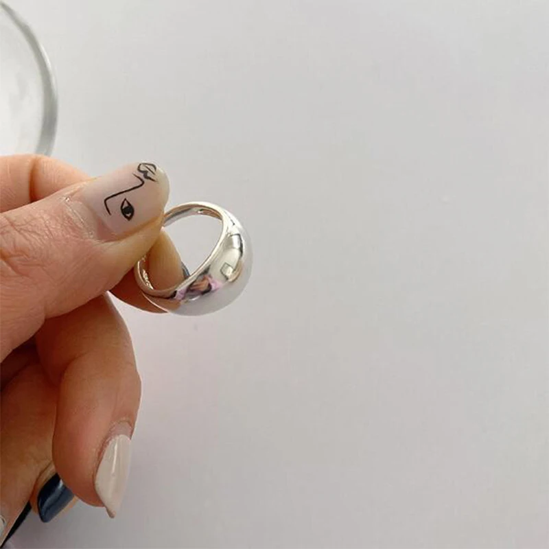 

MEYRROYU 925 Sterling Silver Japanese and Korean Large Glossy Arc Ring Female Fashion Couple Open Jewelry Wholesale 2021 New