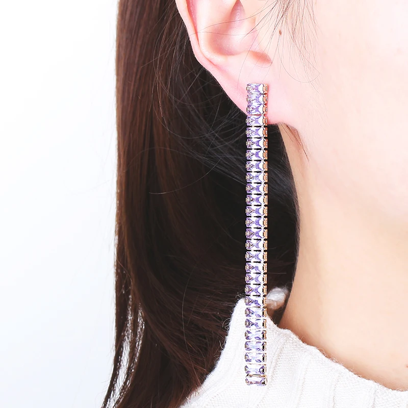 Очень девушки 92 мм длинные прямоугольные AAA циркон висячие серьги много цветов на
