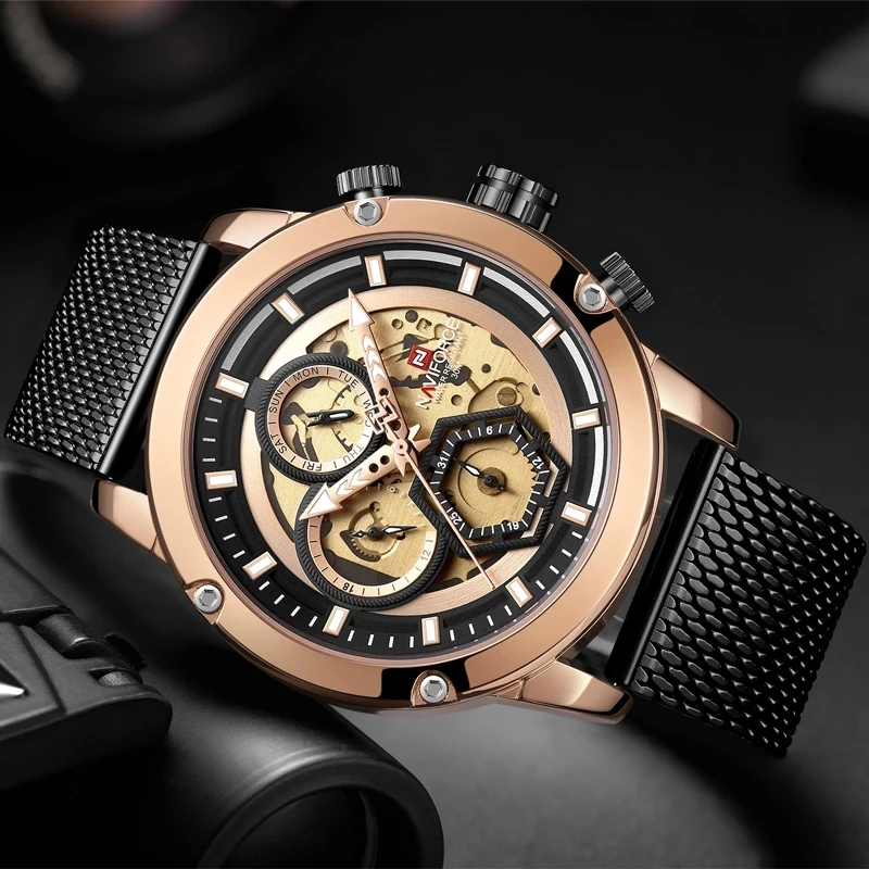 

NAVIFORCE Luxury Quartz Watches Mechanical Style Design Fashion Men WristWatch 30ATM Waterproof Date Week Display Clock Relogio