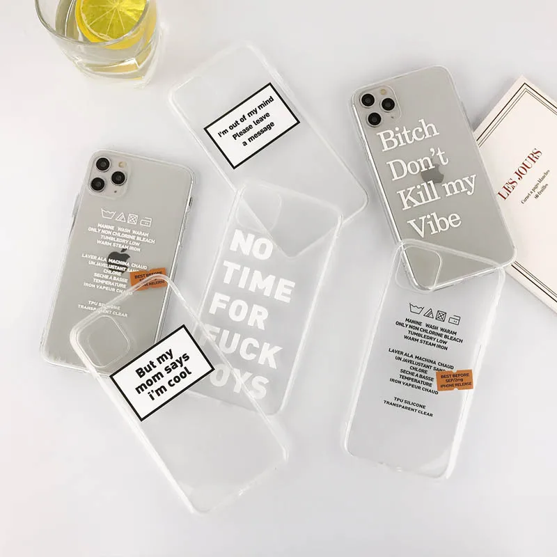 

Silicone Transparent Label Letters Phone Case For iPhone 12 Pro Mini 11 Pro Max X XR Xs Max 6 6s 7 8 Plus Soft TPU Clear Cover