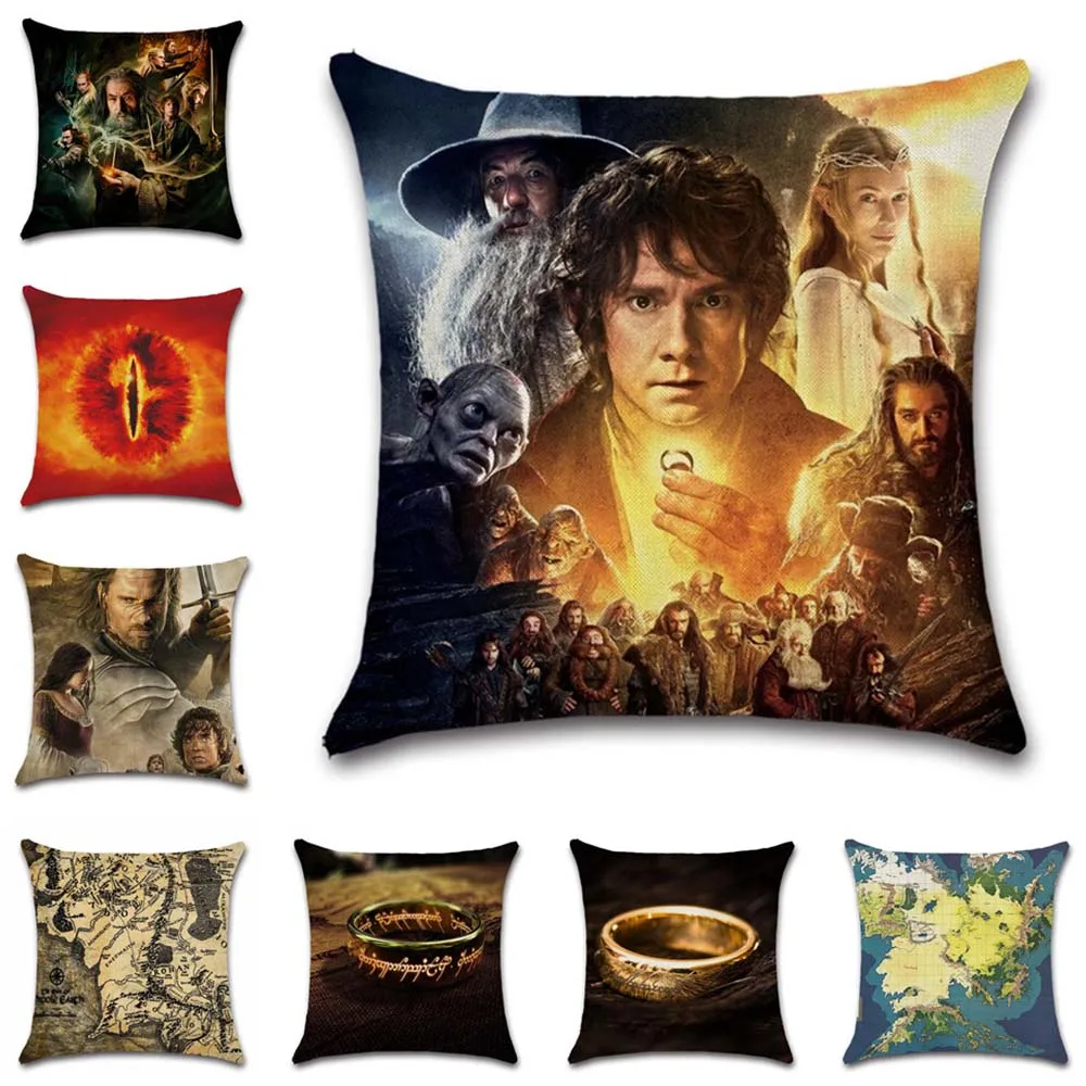 Чехол для подушки из хлопка и льна с принтом колец фильмов декоративное домашнее