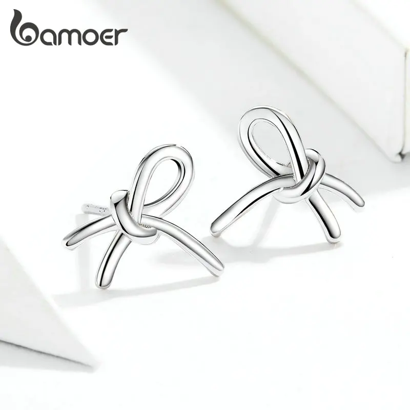 Bamoer поперечная линия бант серьги со шпилькой для девочки дети 925 пробы серебро