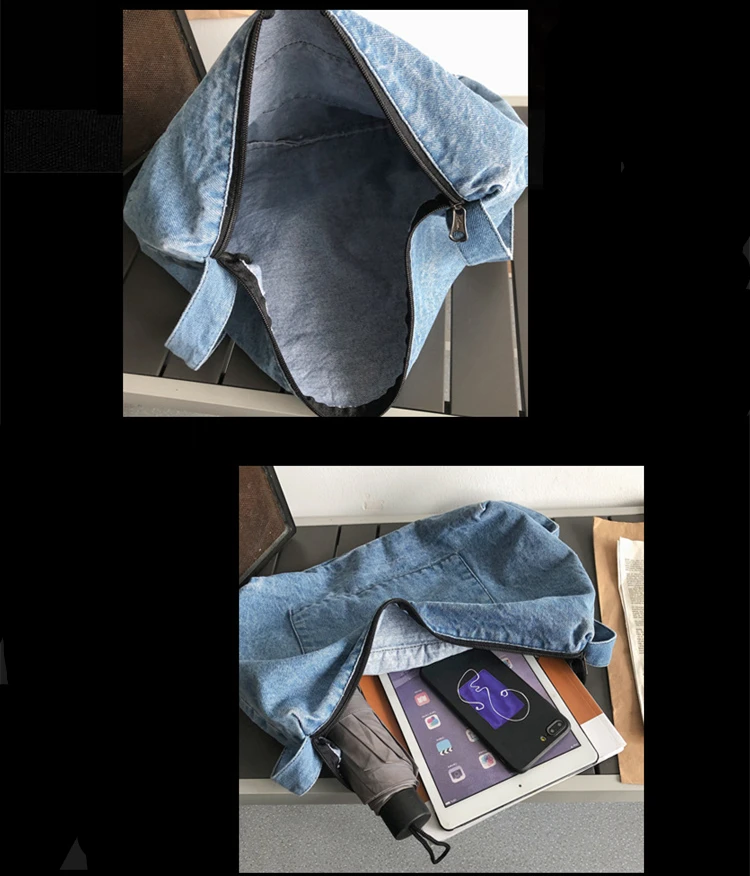 

2021 Student Casual Daily Jeans Shoulder Bag Female Teenager High Street Tide Denim Fabric Big Capacity Crossbody Messenger Bag