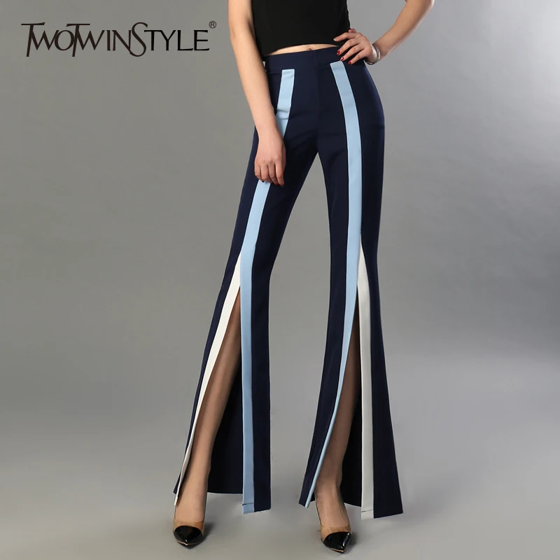 Женские расклешенные брюки TWOTWINSTYLE с высокой талией эластичные в полоску большие