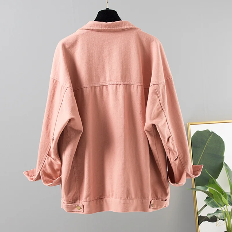 

Denim Jacket Korean Female Jacket Classic Light pink Denim Coat Relaxed Fit Tops Long Sleeve Jean Outwear Denim Jacket Women